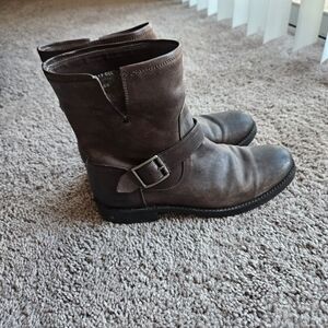 Frye Brown Leather Ankle Boots with Buckle